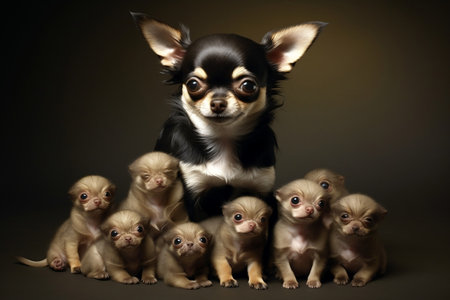 Charming Chihuahua with a Litter of Newborn Puppies Generative AIの素材