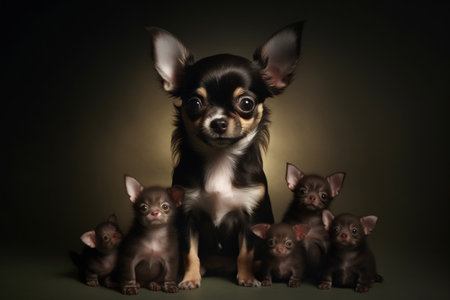 Charming Chihuahua with a Litter of Newborn Puppies Generative AIの素材