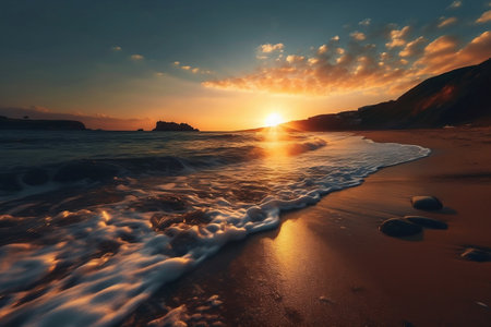 Serene Sunset Beach Image Generative AIの素材