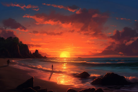 Serene Sunset Beach Image Generative AIの素材