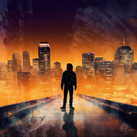 Urban Thrill Person Skateboarding Down a Cityscape Generative AIの素材