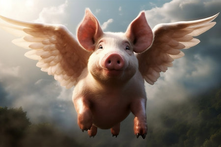 Whimsical Image Flying Pig with Wings Generative AIの素材