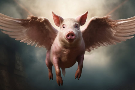 Whimsical Image Flying Pig with Wings Generative AIの素材