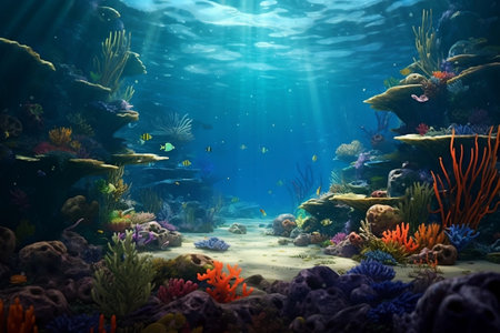 Beautiful Underwater Ocean Scene Image Generative AIの素材