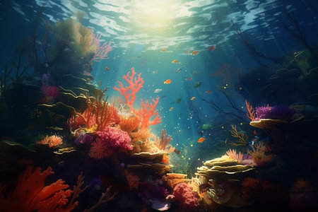 Beautiful Underwater Ocean Scene Image Generative AIの素材