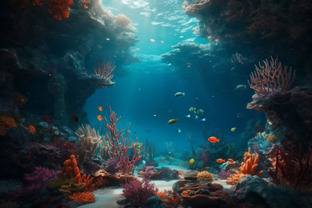 Beautiful Underwater Ocean Scene Image Generative AIの素材
