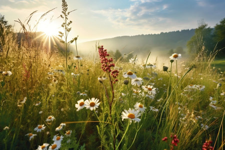 Beautiful Meadow with Wildflowers Image Generative AIの素材