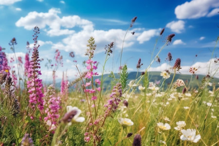 Beautiful Meadow with Wildflowers Image Generative AIの素材