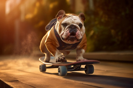 Bulldog Riding Skateboard Image Generative AIの素材
