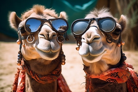 Camels Wearing Costume Glasses Image Generative AIの素材