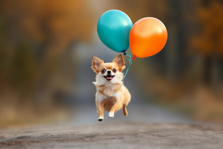 Chihuahua Running Outside with Balloon Image Generative AIの素材