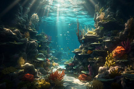 Beautiful Underwater Ocean Scene Image Generative AIの素材