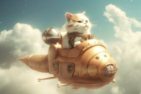 Cat on Rocket Ship Image Generative AIの素材