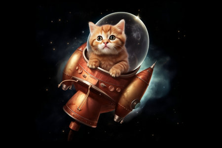 Cat on Rocket Ship Image Generative AIの素材