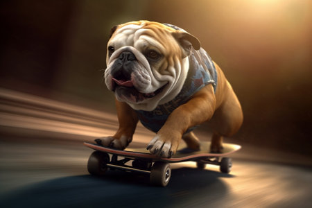 Bulldog Riding Skateboard Image Generative AIの素材