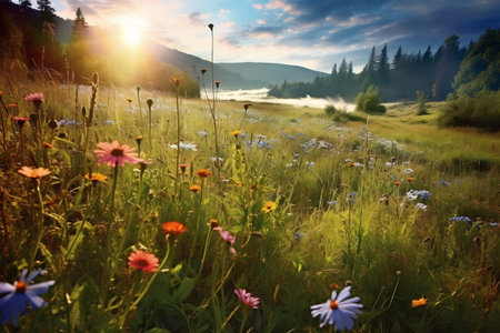 Beautiful Meadow with Wildflowers Image Generative AIの素材