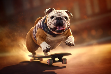 Bulldog Riding Skateboard Image Generative AIの素材