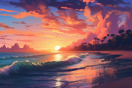 Beach Sunset Image Generative AIの素材
