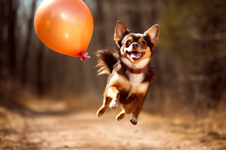 Chihuahua Running Outside with Balloon Image Generative AIの素材