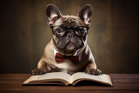 French Bulldog Wearing Reading Glasses Image Generative AIの素材
