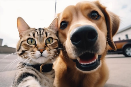 Dog and Cat Selfie Image Generative AIの素材