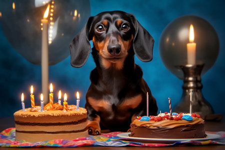 Dachshund with Birthday Cake Image Generative AIの素材
