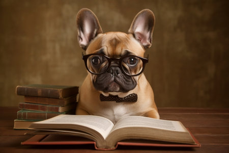 French Bulldog Wearing Reading Glasses Image Generative AIの素材