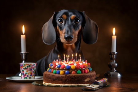 Dachshund with Birthday Cake Image Generative AIの素材