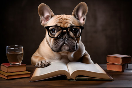 French Bulldog Wearing Reading Glasses Image Generative AIの素材