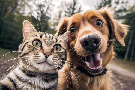 Dog and Cat Selfie Image Generative AIの素材