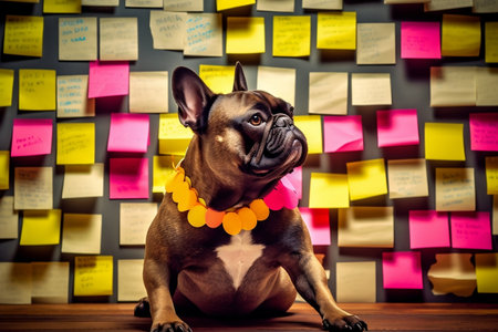 French Bulldog with Sticky Notes Image Generative AIの素材