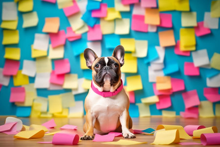 French Bulldog with Sticky Notes Image Generative AIの素材