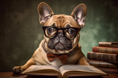 French Bulldog Wearing Reading Glasses Image Generative AIの素材
