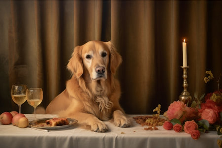 Golden Retriever at Table Image Generative AIの素材