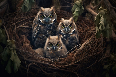 Great Horned Owl Nest Image Generative AIの素材