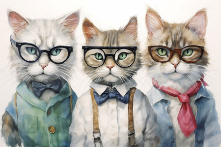 Cats Wearing Glasses Group Image Generative AIの素材