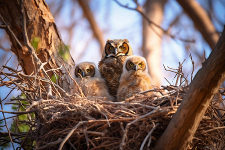 Great Horned Owl Nest Image Generative AIの素材