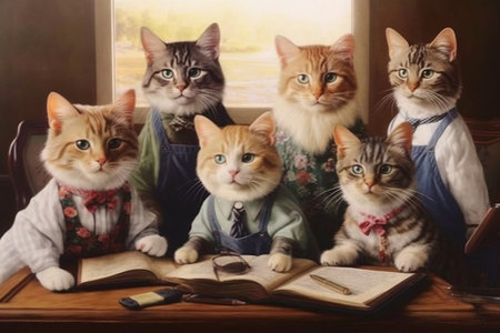 Cats Wearing Glasses Group Image Generative AIの素材