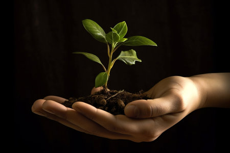 Hand Holding Young Plant Image Generative AIの素材