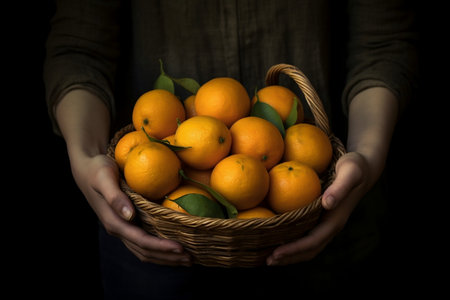 Hands Holding Basket of Oranges Image Generative AIの素材