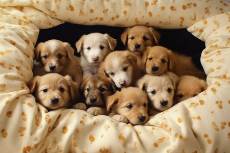 Litter of Puppies in Bed Image Generative AIの素材
