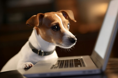 Jack Russell Terrier Looking at Laptop Image Generative AIの素材