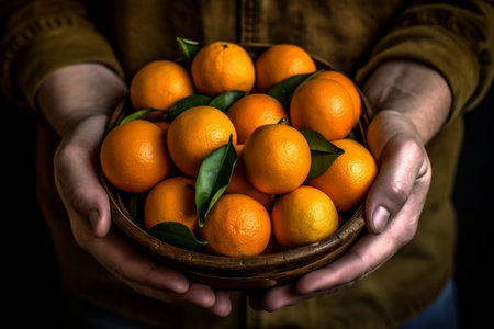 Hands Holding Basket of Oranges Image Generative AIの素材