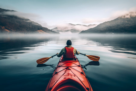 Person Kayaking on Open Water Image Generative AIの素材