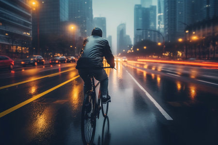 Person Riding Bicycle in Urban City Image Generative AIの素材