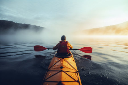 Person Kayaking on Open Water Image Generative AIの素材