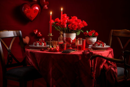 Valentine's Day Themed Table Image Generative AIの素材