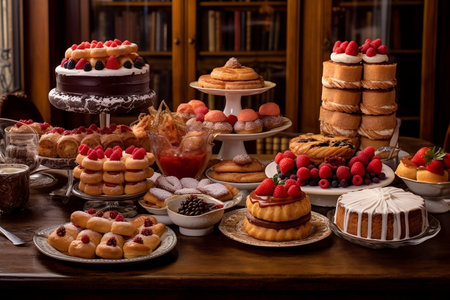 Table Full of Cakes and Pastries Image Generative AIの素材