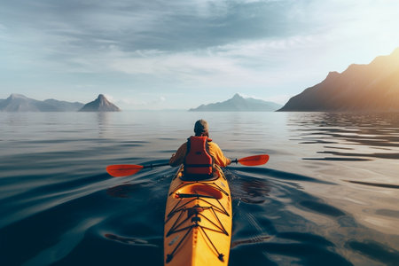 Person Kayaking on Open Water Image Generative AIの素材