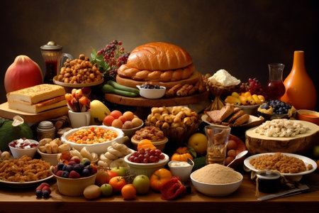 Table Full of Thanksgiving Day Food Image Generative AIの素材